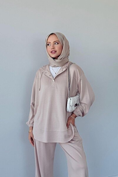 Şulemoda Giyim Mihra με κουκούλα Σετ Μπεζ