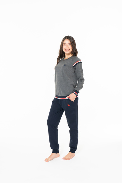 U.S. Polo Assn. Women's Stylish Look Anthracite Pajama Set with Stripe Detail - Anthracite - Astps20U11S8-Qant