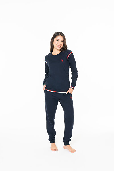 U.S. Polo Assn. Kadın Şık Görünün %100 Pamuklu Şerit Detaylı Lacivert Pijama Takımı - Lacivert - BCP1.20I11U8-GLAC