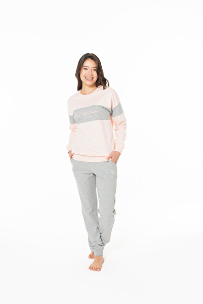 U.S. Polo Assn. Kadın Somon Renk Ev Giyimi Rahat Pijama Takım Seti %100 Pamuk - Somon - SELKR20C12I2-OSOM