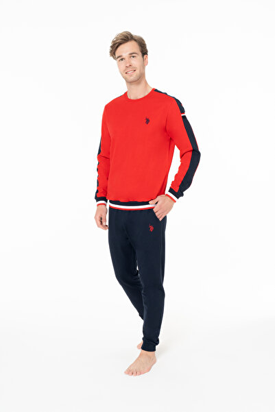 U.S. Polo Assn. Erkek Bisiklet Yaka Paça Lastikli Kırmızı Ev Giyim %100 Pamuklu - Kırmızı - SELKR18O93G1-YKIR