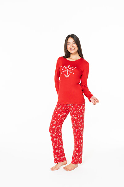 U.S. Polo Assn. Women's Crew Neck New Year Concept Pajama Set Red - Red - Bynva20N15E1-Vkir