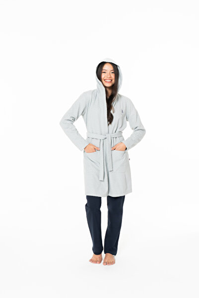 U.S. Polo Assn. Women's Belted Hooded Gray Dressing Gown - Gray - Bynva20W12W7-Wgri