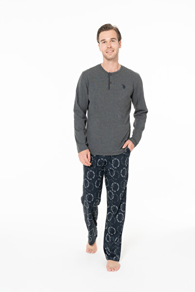 U.S. Polo Assn. Erkek Yaka Patlı Desenli Antrasit Pijama Takımı - Antrasit - SELKR18U97S1-QANT