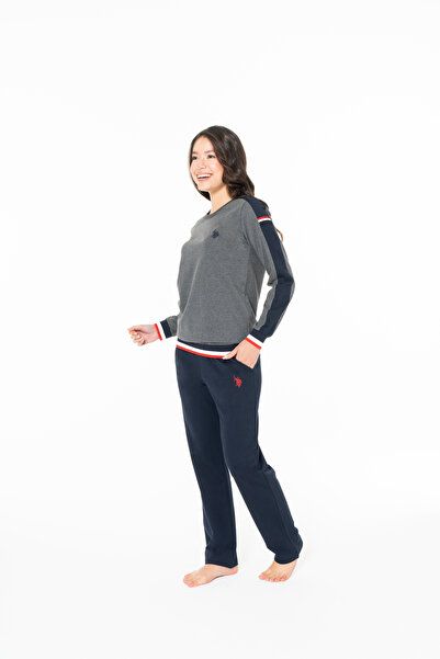 U.S. Polo Assn. Women's Rubber Sleeve Stripe Detailed Straight Leg Long Home Wear Anthracite - Anthracite Melange - Dmday20U11S6-Qant