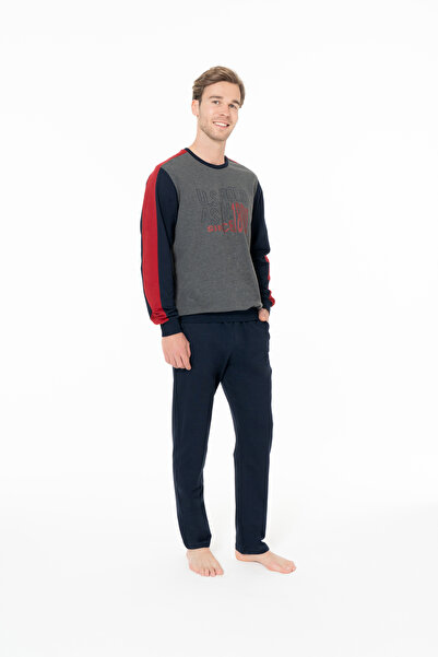 U.S. Polo Assn. Men's Comfortable Sleeve Stripe Color Detailed Anthracite Pajama Set - Anthracite - Ilc2.18C93I9-Oant