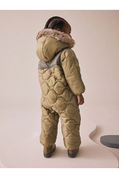 Next Baby Baskılı Trend Haki Yeşili Astarlı Kar Tulumları