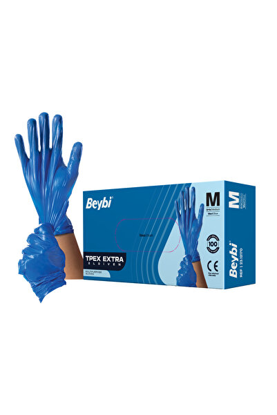 Beybi قفازات TPEX إكسترا باللون الأزرق - علبة تحتوي على 100 قفاز مقاس XL