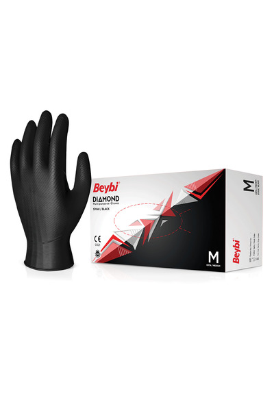 Beybi Diamond Siyah Nitril Eldiven - 100'lük Kutu M Beden
