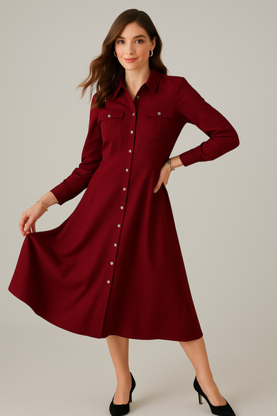 Rich Γυναικείο μίντι φόρεμα με τσέπες σε μπορντό χρώμα