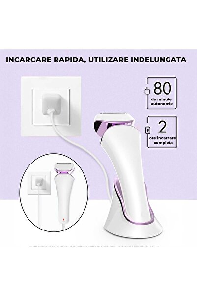 Elindor Wet and Dry Epilator, 3 Types of Removable Blades, IPX 6, USB Rechargeable, Charging Station, Purple