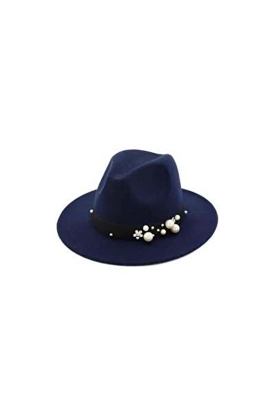 Pursehuit Women's hat, navy blue, with pearls, Nando