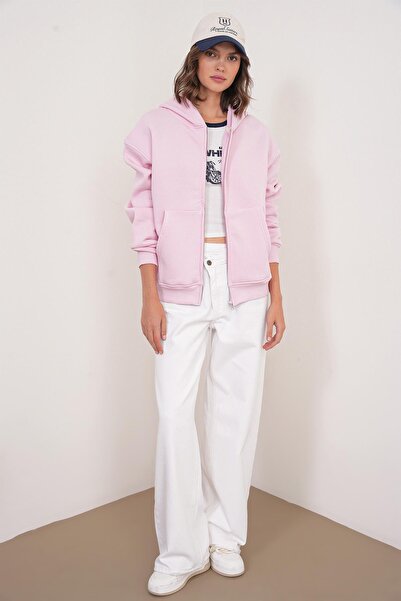 Mixray 2023 Unisex 3-Thread Basic Fleece με φερμουάρ Φούτερ με κουκούλα ροζ