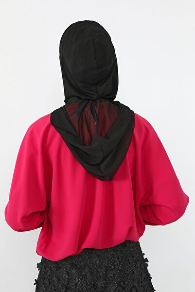 Aisha's Design Chiffon Hooded Combed Cotton Bonnet with Neck Covering Feature, B-95, Black-Black