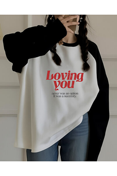 Touz Moda Pinterest Design Reglan μακρυμάνικο μπλουζάκι με στάμπα σε λευκό χρώμα