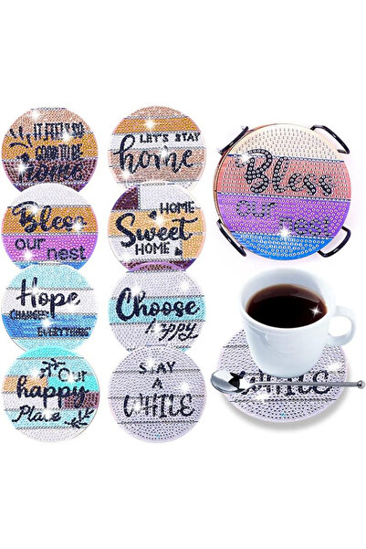 OEM Set of 8 DIY Diamond Coasters, metal/resin, multicolor, 3.94 x 3.94 x 0.2...