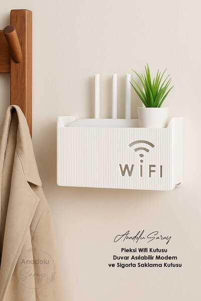 Anadolu Saray Pleksi Wifi Kutusu | Duvar Asılabilir Modem ve Sigorta Saklama Kutusu – Minimalist Dekoratif Tasarım