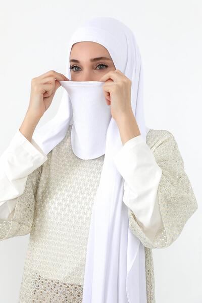 Aisha's Design Neck-Covering Veil Feature Combed Cotton Boned Shawl, Ps-58, White
