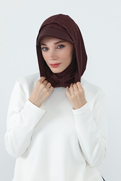 Aisha's Design Combed Cotton Women's Ready-Made Bonnet with Visor and Concealer Feature, B-88P, Brown