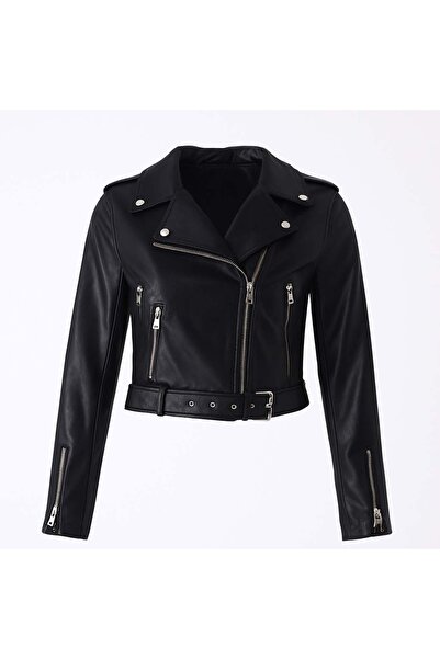 trender Siyah Kadın Deri Ceket 4765