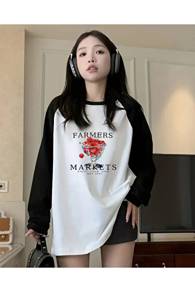 Touz Moda Pinterest Design Reglan μακρυμάνικο μπλουζάκι με στάμπα σε λευκό χρώμα