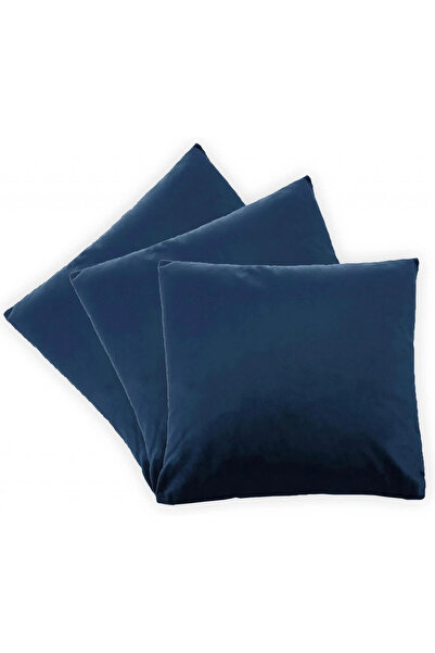 CALIYO Set de 3 fețe de pernă, catifea, albastru închis, 50 x 50 cm