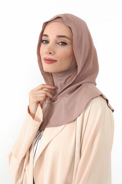 Aisha's Design Chiffon Hooded Combed Cotton Bonnet with Neck Covering Feature, B-95, Mink - Dark Mink