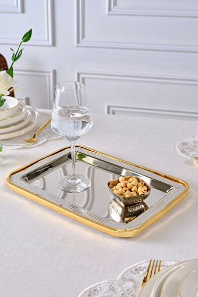 Karaca Ring Dekoratif Tepsi Gold 37x25 cm