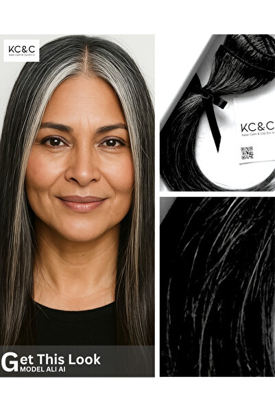 keep calm وصلات شعر قابلة للتثبيت - ملح وفلفل أسود داكن - شعر ريمي سلافي مستق...