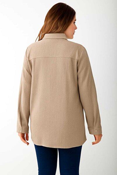 Şans Γυναικείο πουκάμισο μεγάλου μεγέθους βιζόν, υφασμάτινο πουκάμισο 65N39133