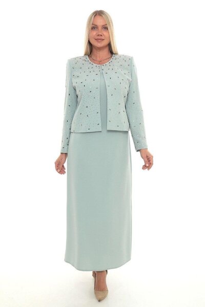 MİSS DİAMOND سترة أنيقة مزينة بالأحجار الكريمة مع فتحة مغلقة، فستان سترة بلون...