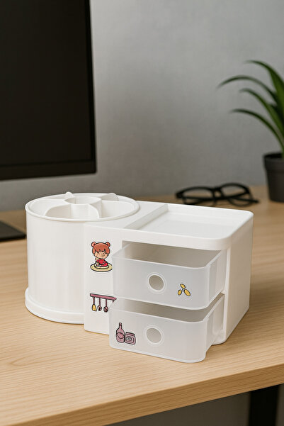 YzHome منظم سطح المكتب مع أدراج بلاستيكية، صندوق تخزين وإكسسوارات لتنظيم المجوهرات، حاوية تخزين