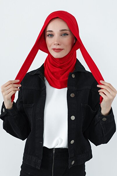 Aisha's Design Combed Cotton Bonnet with Neck Covering Feature and Headphone Opening, B-94, Red
