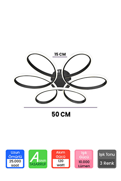 RANSOM 3 Renk Plafonyer Kumandalı Siyah Kasa Büyük Led Avize Salon Papatya Ledli Avize