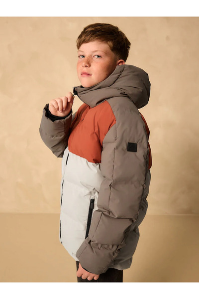 Next Baby Pas Kahverengi ve Siyah Beyaz Renk Bloğu - Suya Dayanıklı Mikro Polar Astarlı Kapitone Palto