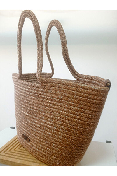 AZR HOME DESİGN Natural Jute Rope Straw Short Handle Bag Beach Bag Daily Bag 22X42 cm