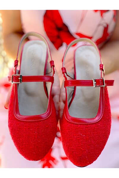 BERFONA Dozza Red Tweed Band Babet Shoes