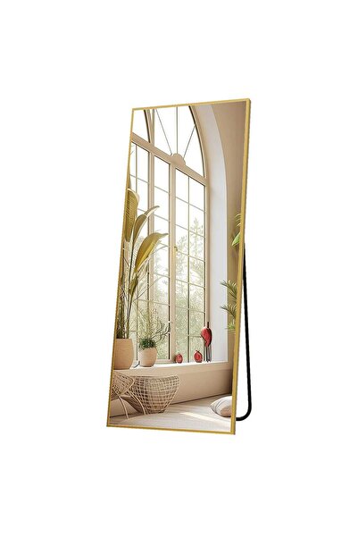 Elindor Oglindă de podea sau de perete, 150x40 cm, ramă din aluminiu, design dreptunghiular, auriu