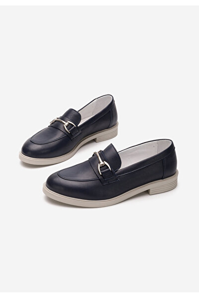 B T Shoes Tmavě modré dámské kožené mokasíny Noreen