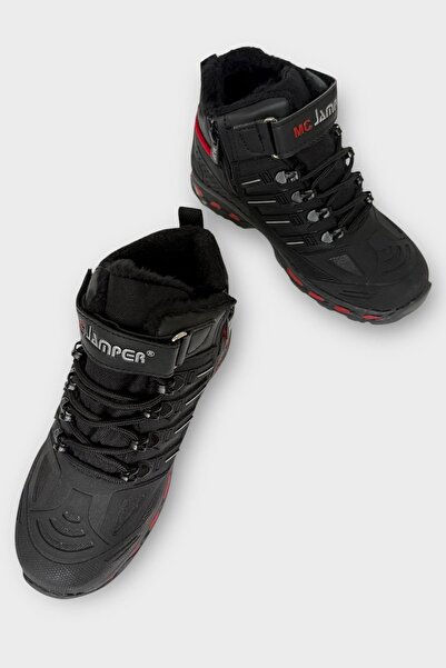 Liger Dětské outdoorové boty s kožešinou uvnitř a zipem ČERNÁ - ČERVENÁ