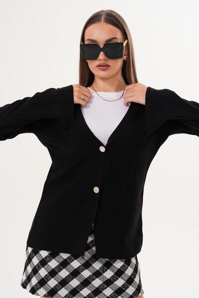 ŞİMAL Women's Double Button Detailed Sleeve Slit Cardigan 255092 -