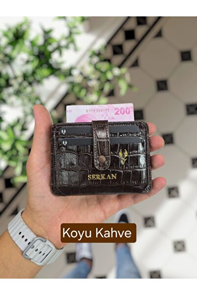 8600 Genuine Leather Snap Card Holder Custom Men's Bag with Accordion ID Compartment Brown Croco