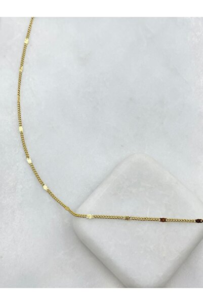 Seda Bijuteri Çelik Lazer Kesim Plaka Detaylı Zincir Kolye Gold