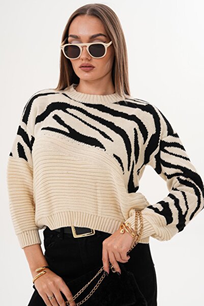 ŞİMAL Pulover tricotat cu model zebră pentru femei 255103 -
