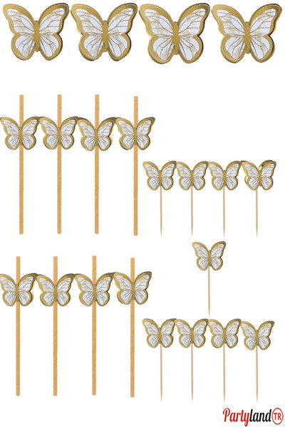 PartylandTR Kelebek Kürdan Pipet Pasta Süsü Set