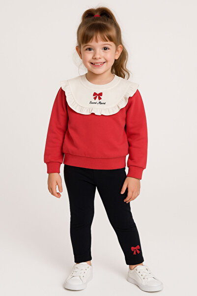 CRASSİ Girl's Suit with Bow Print, Embroidered Winter Set, 2 Threads