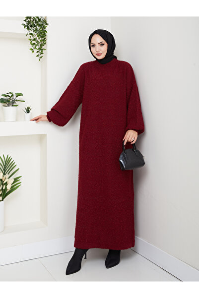 FERHEL Μακρύ πλεκτό φόρεμα με λεπτομέρεια με μανίκια μπαλόνι με μοτίβο με άμμο