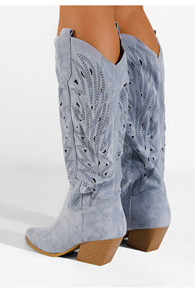 B T Shoes Svetlě modré dámské kozačky Indaia