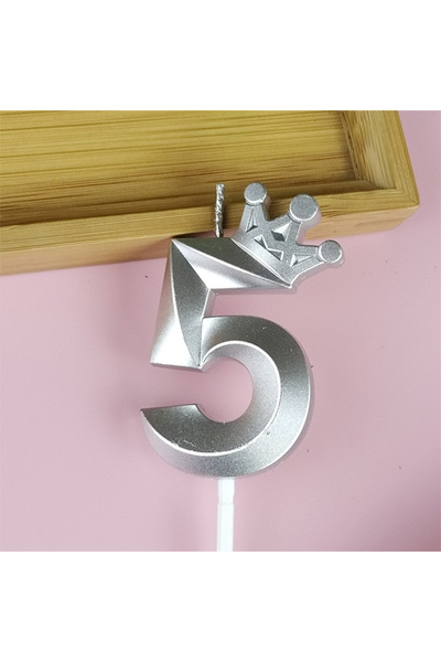 L&Wen شموع عيد ميلاد تاجية، شموع معدنية رقم 5 مع حاملات لتزيين الحفلات، فضي