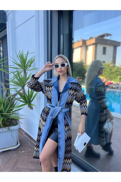 For Angels Colorful Long Denim Knitwear Cardigan